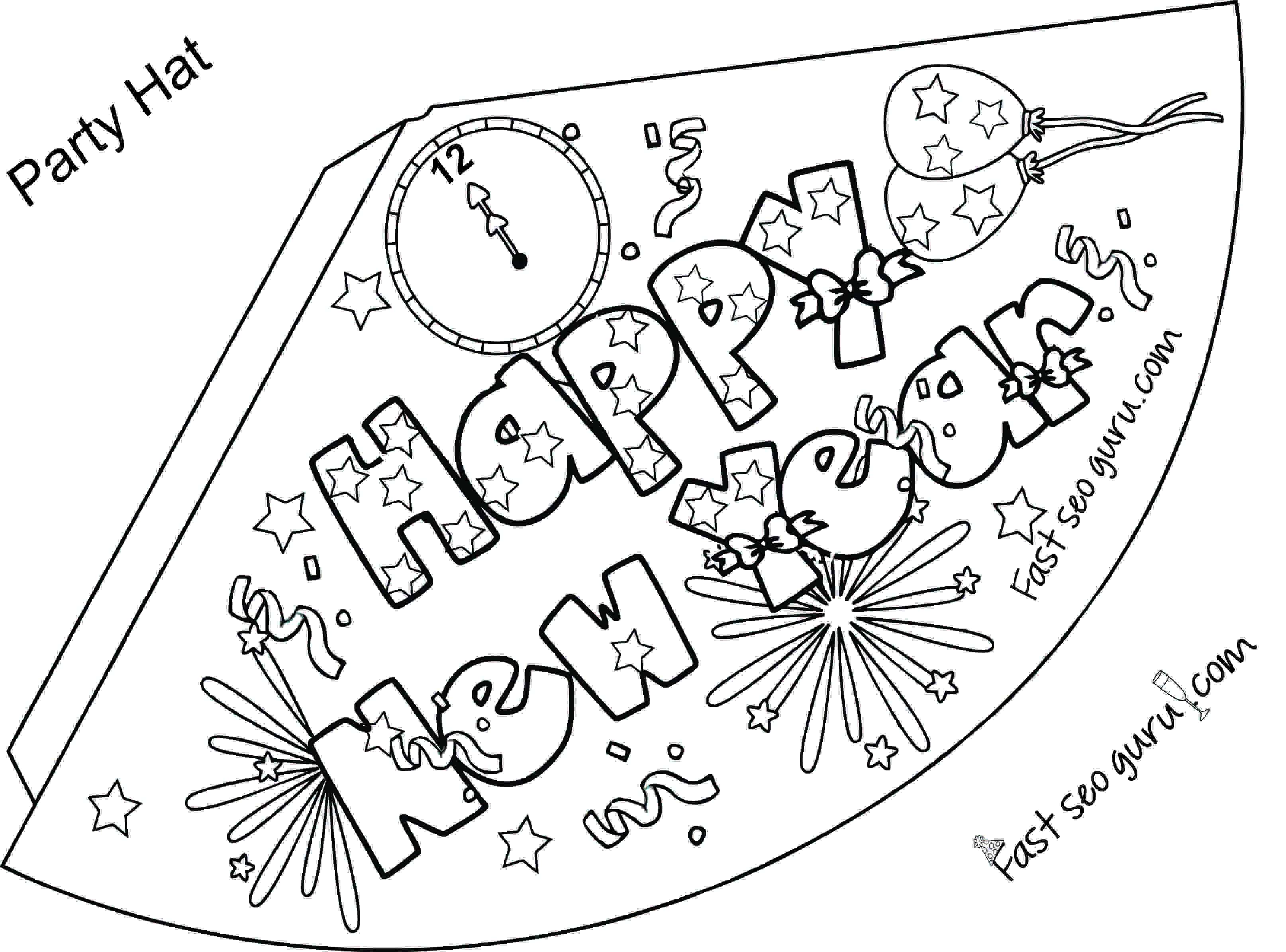 Print out happy new year party hat coloring for kids